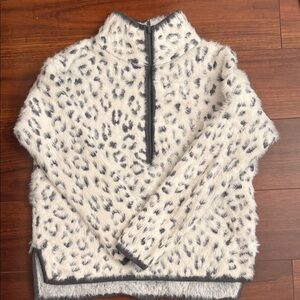 Anthropology Half-Zip Fuzzy Sweater- White and Gray